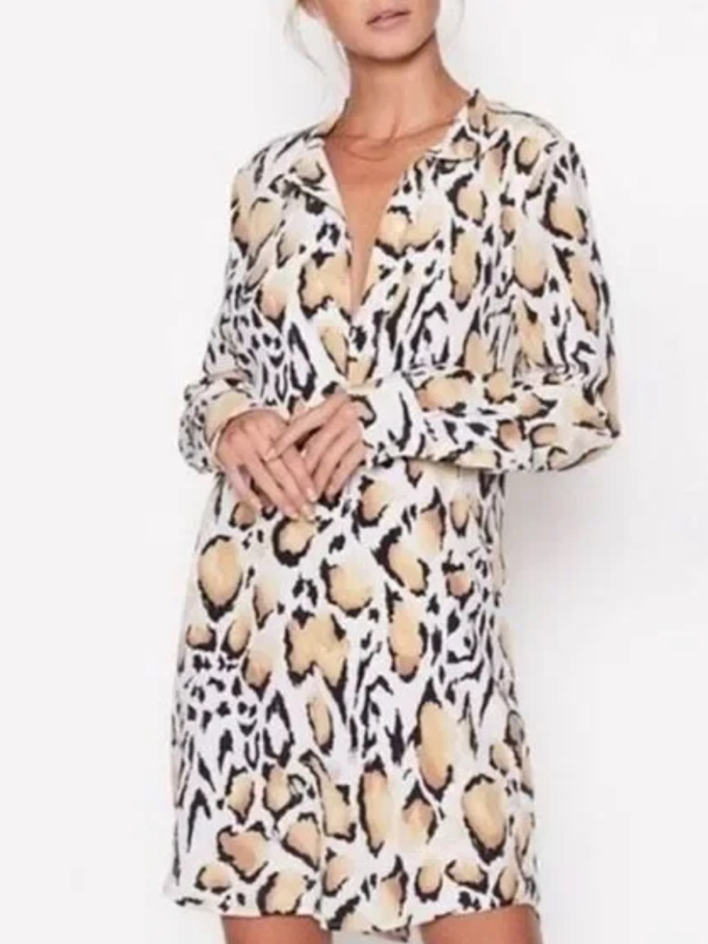 Equipment Femme Freda Silk Long Sleeve Slip Dress in Leopard